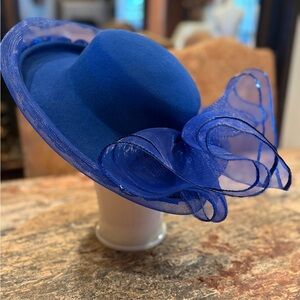 Vintage Royal Blue Derby Hat Elegant Women's Church Hat